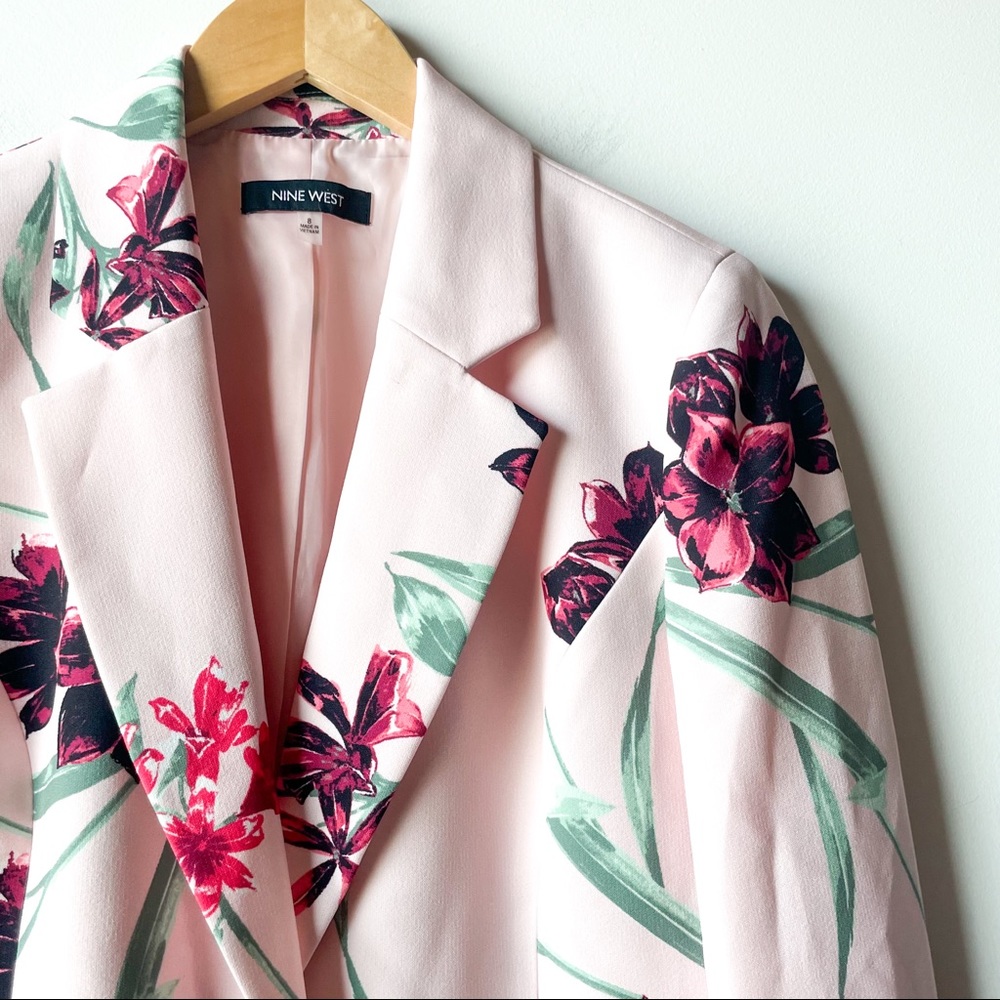 NWT Nine West Floral Tie Sleeve Blazer Jacket - Picture 5 of 8